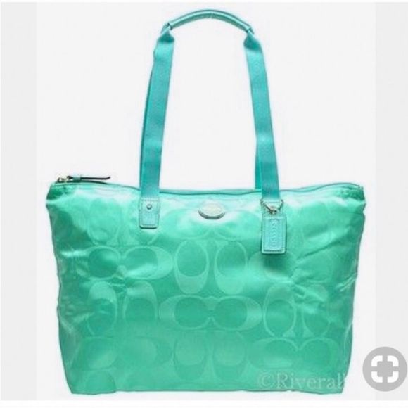 Coach Bags Coach Tote Mini Aqua Nylon Weekend Travel Bag Poshmark
